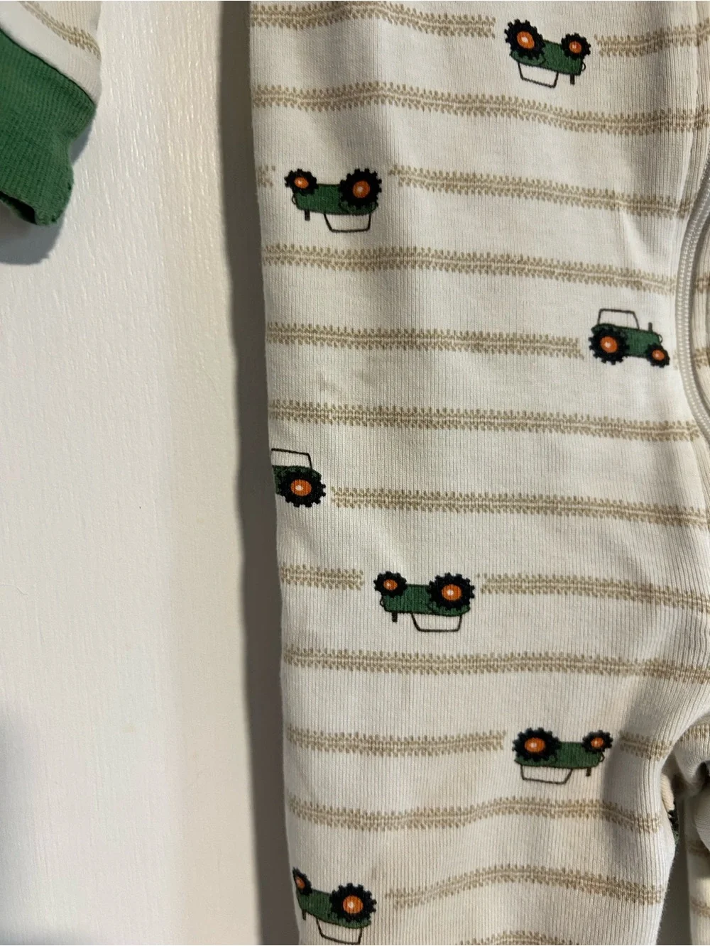 Gymboree Cream and Green Tractor Print One-Piece Bodysuit